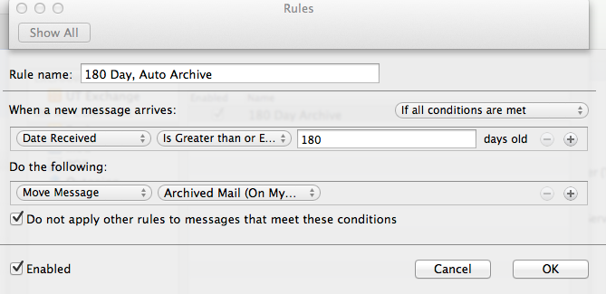 archive outlook email for mac