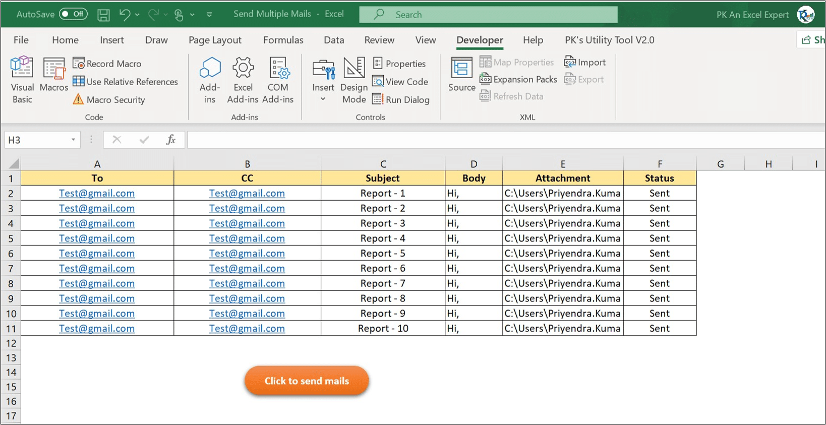 bulk email from excel for mac